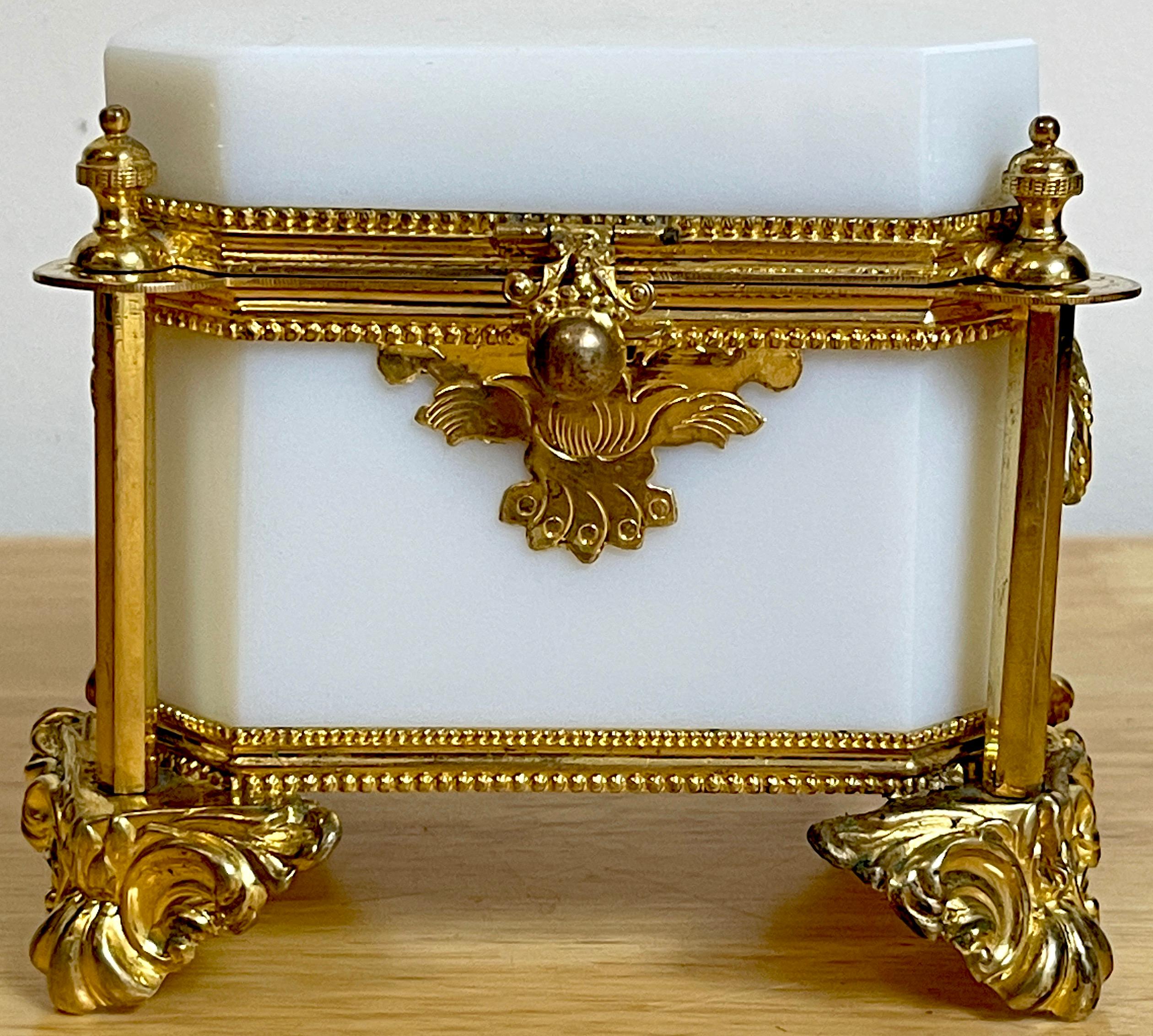 Exquisite French Ormolu Mounted White Opaline Diminutive Box, C 1865 5