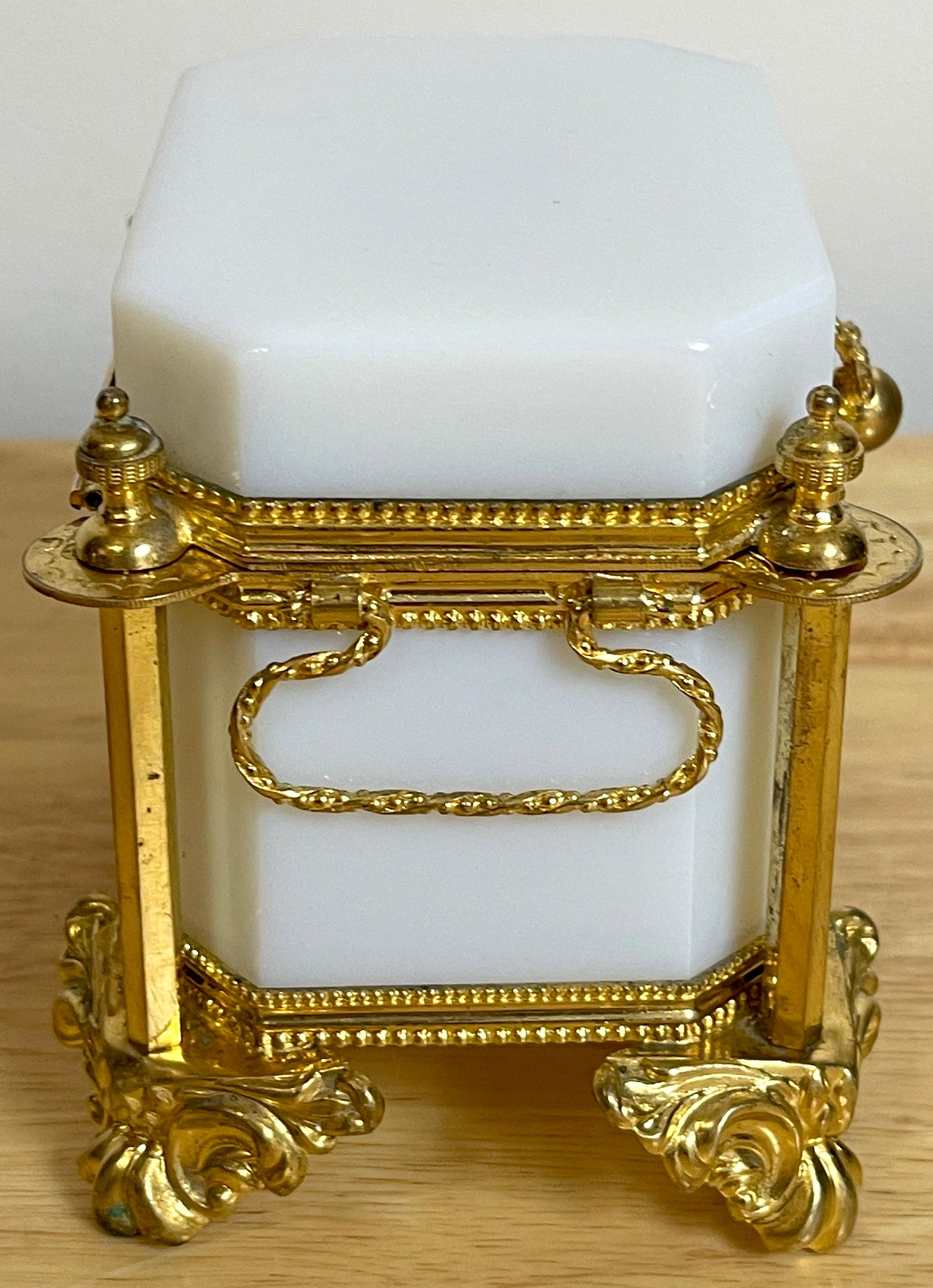 Opaline Glass Exquisite French Ormolu Mounted White Opaline Diminutive Box, C 1865