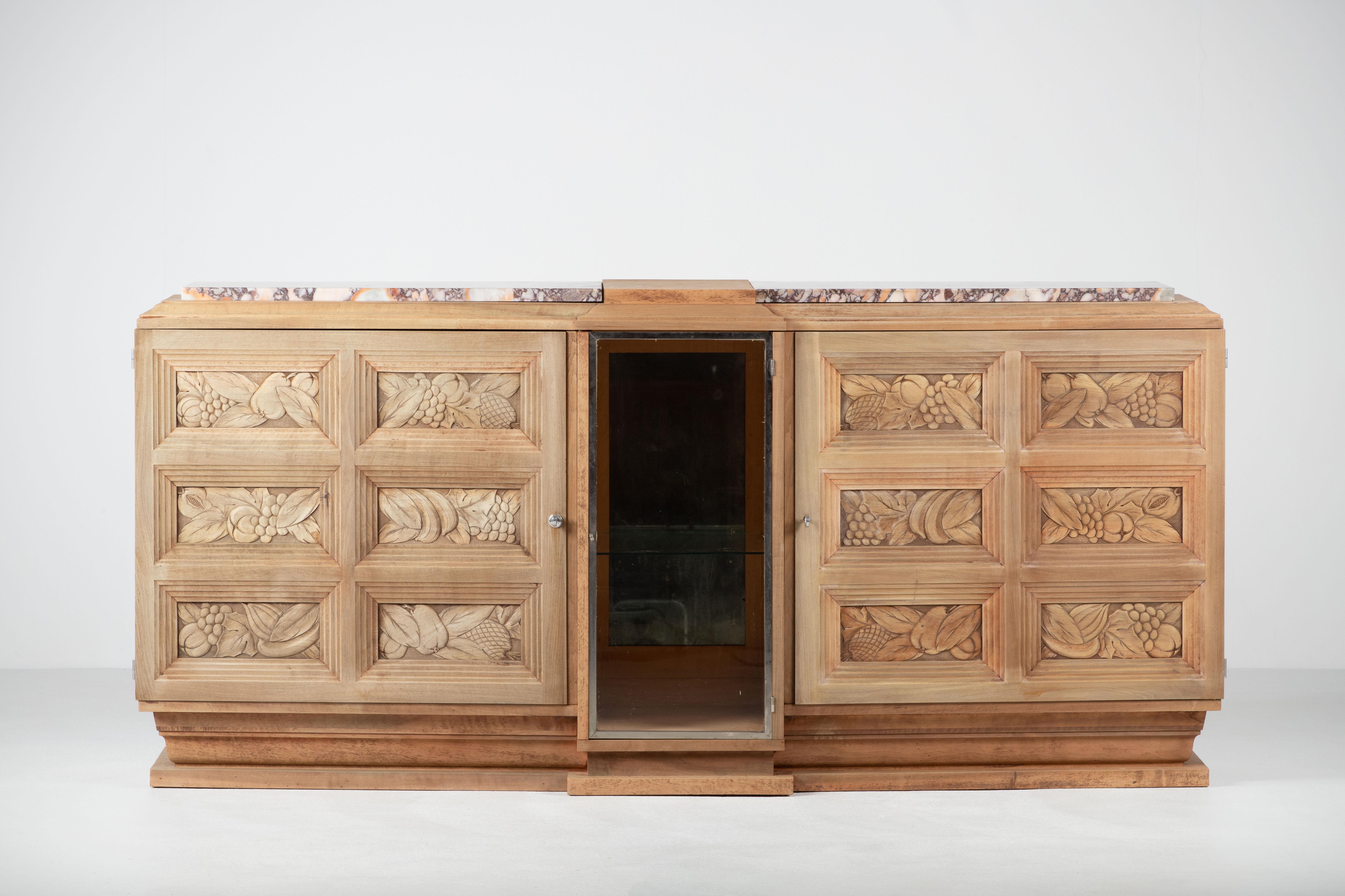 Art Deco Exquisite French Solid Oak Credenza, 1940s For Sale