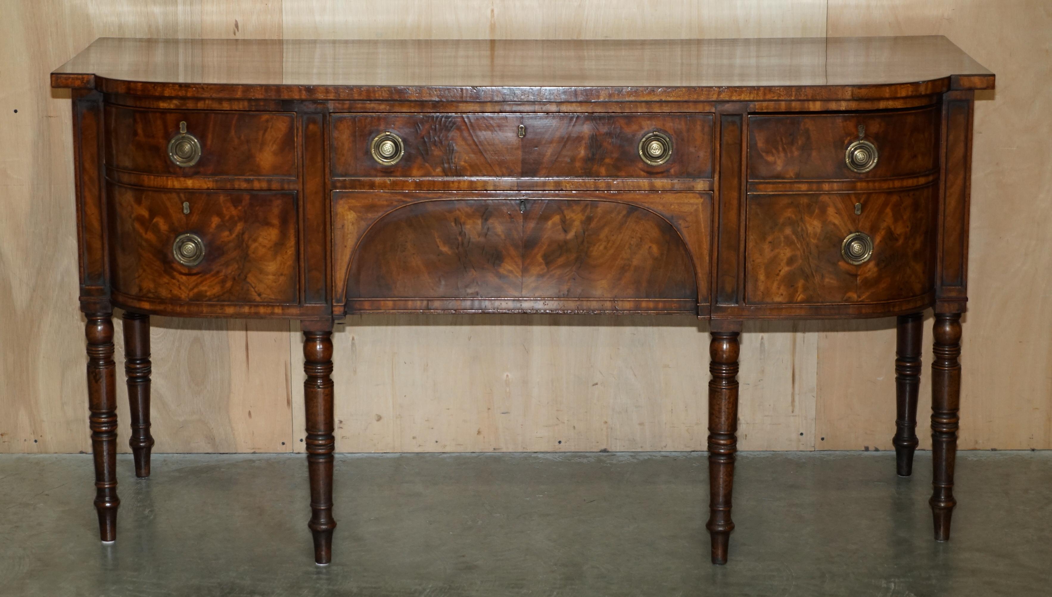 George III EXQUISITE FULLY RESTORED ENGLISH GEORGE III CiRCA 1780 FLAMED HARDWOOD SIDEBOARD For Sale
