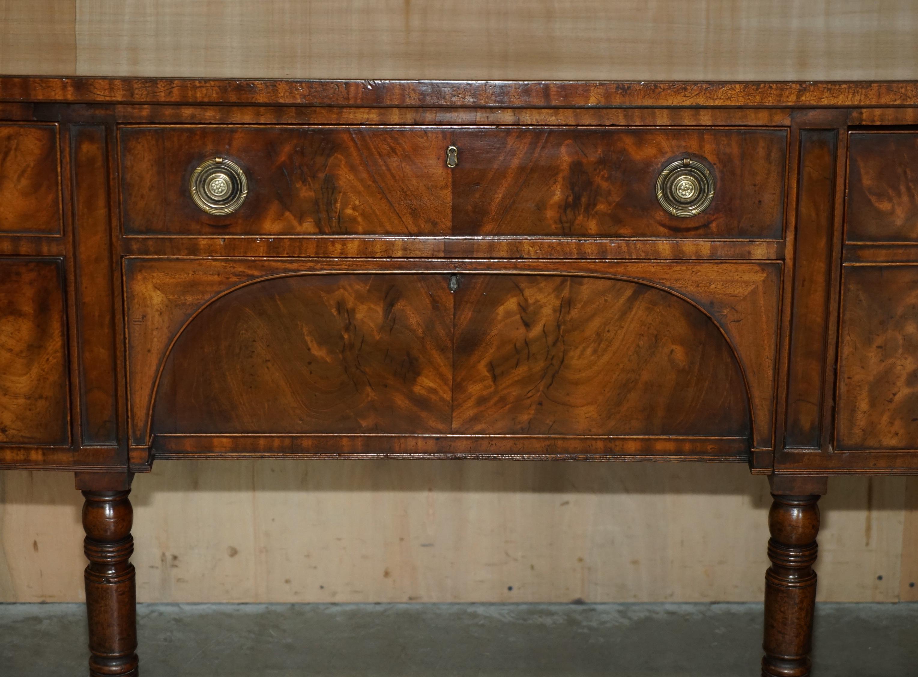 English EXQUISITE FULLY RESTORED ENGLISH GEORGE III CiRCA 1780 FLAMED HARDWOOD SIDEBOARD For Sale
