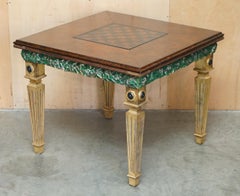 EXQUiSITE FULLY RESTORED HAND DYED BROWN LEATHER CHESSBOARD CHESS GAMES TABLE