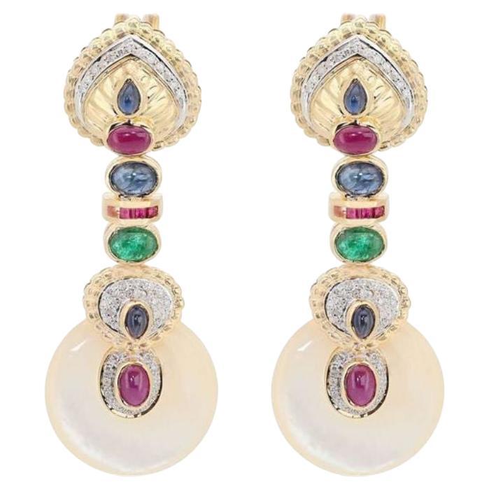 Exquisite Gemstone and Diamond Drop Earrings in 18K Yellow Gold