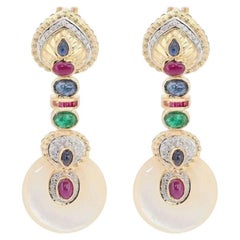 Exquisite Gemstone and Diamond Drop Earrings in 18K Yellow Gold