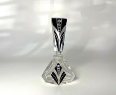 Exquisite Geometric Czech Art Deco Black Enamel Crystal Perfume Bottle 1930's