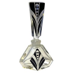 Antique Exquisite Geometric Czech Art Deco Black Enamel Crystal Perfume Bottle 1930's