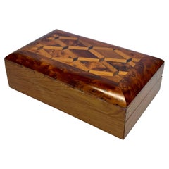 Exquisite Geometric Inlaid Burl Wood Trinket Box with Parquetry Lid
