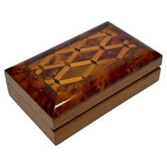 Exquisite Geometric Inlaid Burl Wood Trinket Box with Parquetry Lid