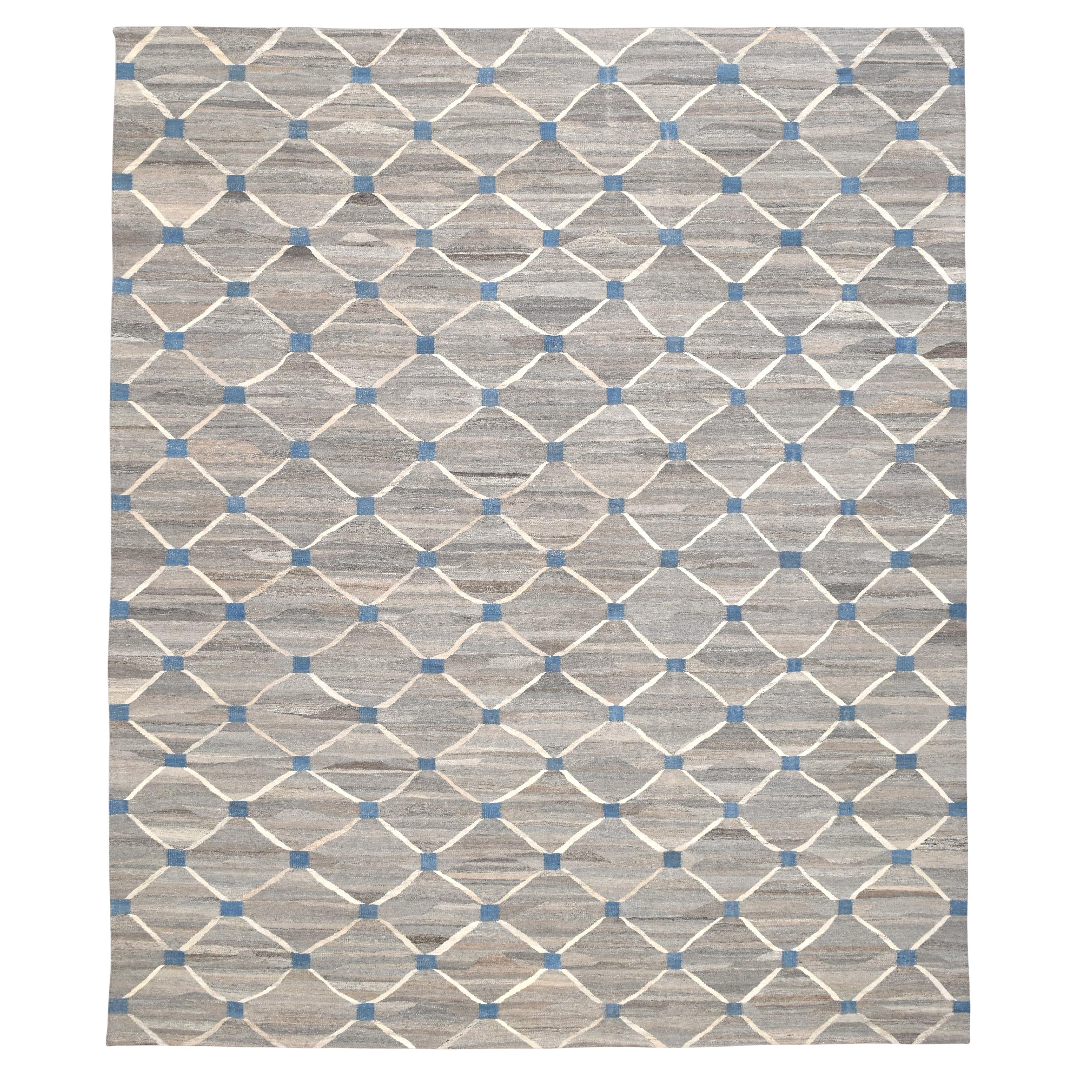 Exquis Kilim à motifs géométriques en treillis 13'3''x15'9'' en vente