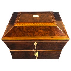 Exquisite George III Sycamore and Rosewood Sewing Basket