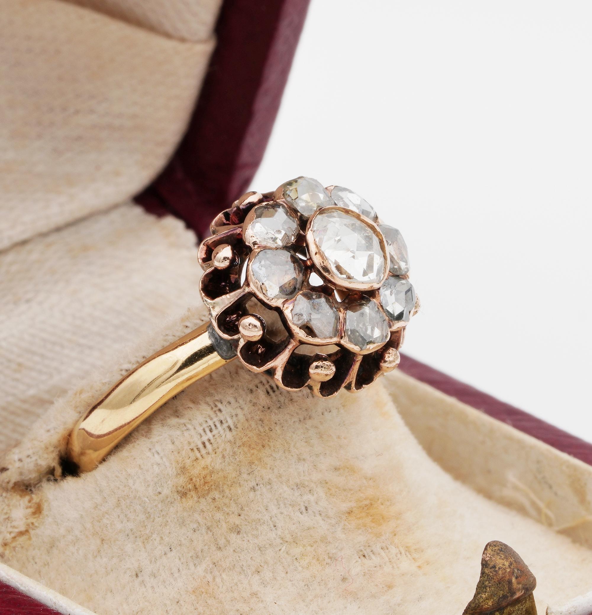 Rose Cut Exquisite Georgian 1.40 Carat Diamond Rare Cluster Ring For Sale