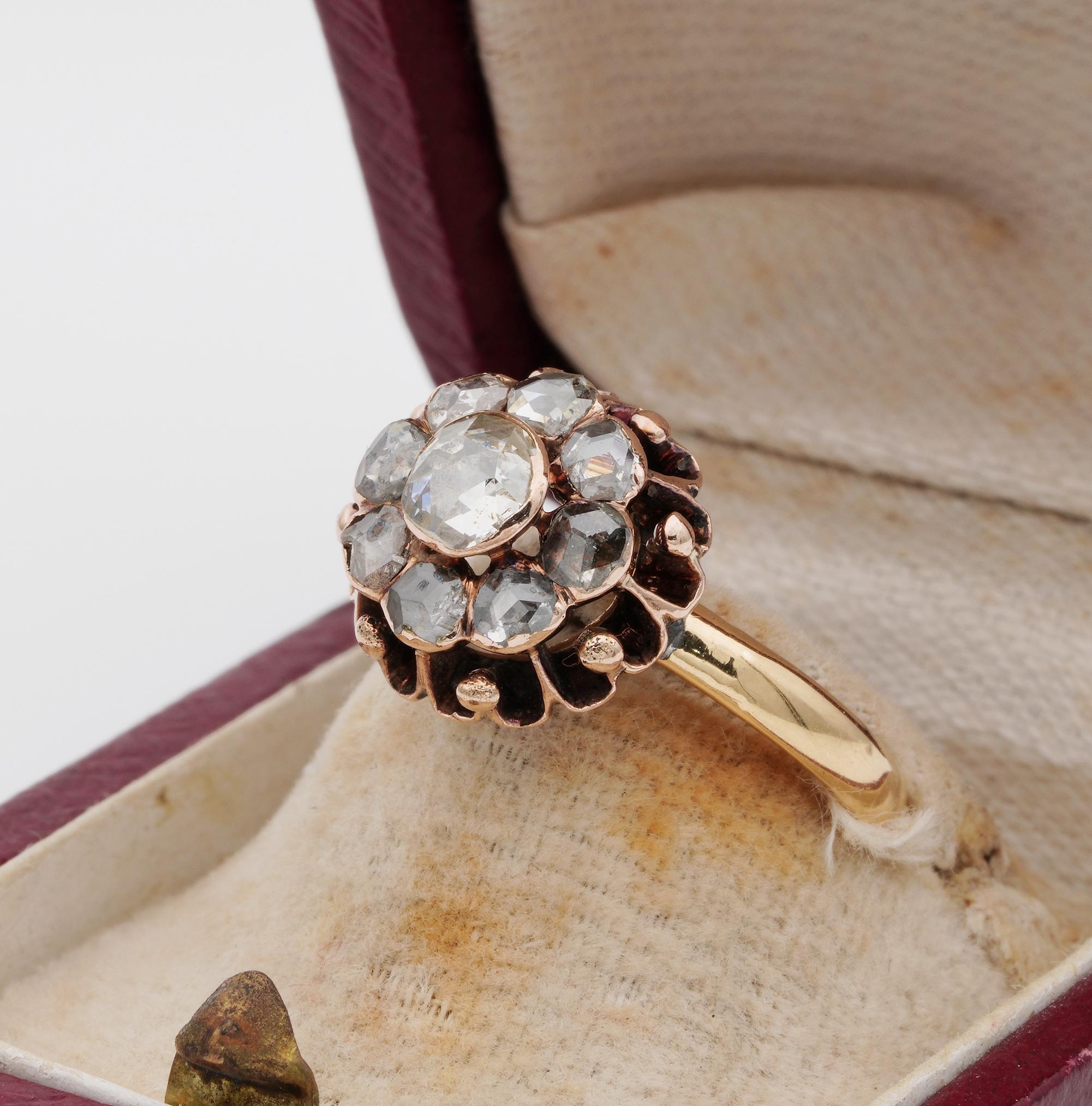 Exquisite Georgian 1.40 Carat Diamond Rare Cluster Ring In Good Condition For Sale In Napoli, IT