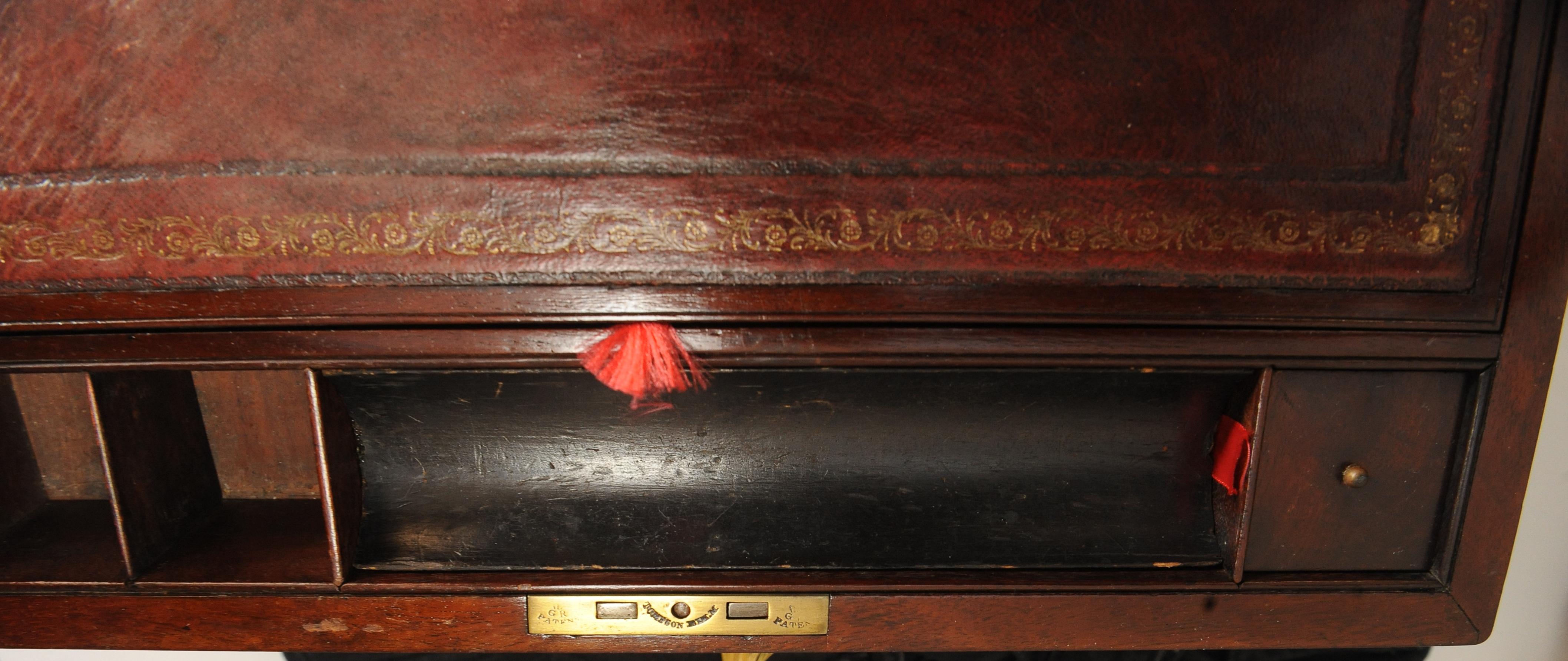 Exquisiter georgianischer handgefertigter Mahagoni-Schreibstuhl aus Mahagoni mit rotem Werkzeugleder, handgefertigt im Angebot 6
