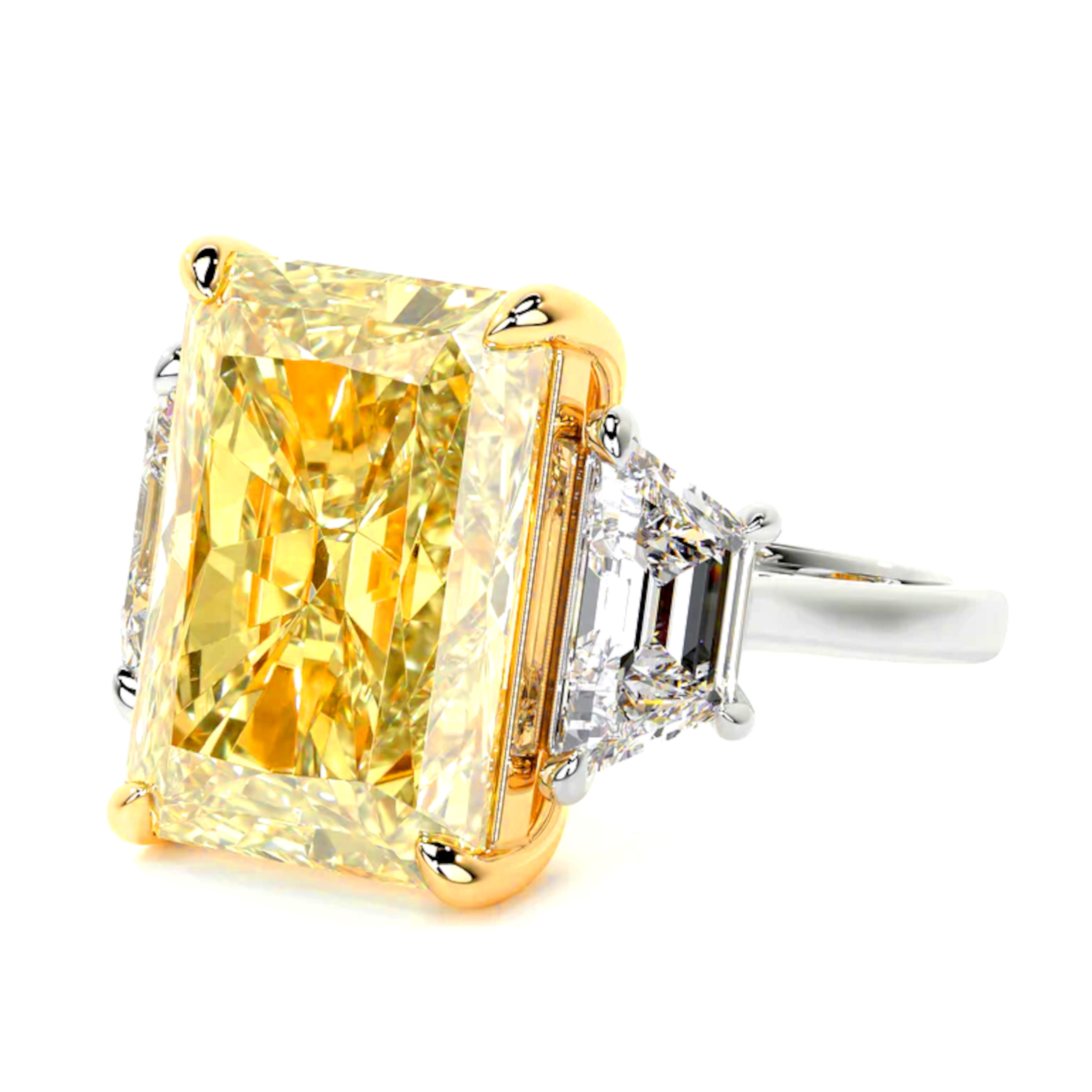 Bague exquise en diamant jaune intense de 10,56 carats

Véritable symbole de rareté et de goût raffiné, ce diamant Fancy Intense Yellow de 10,56 carats, certifié par la GIA, séduit par son origine naturelle, sa répartition homogène des couleurs et