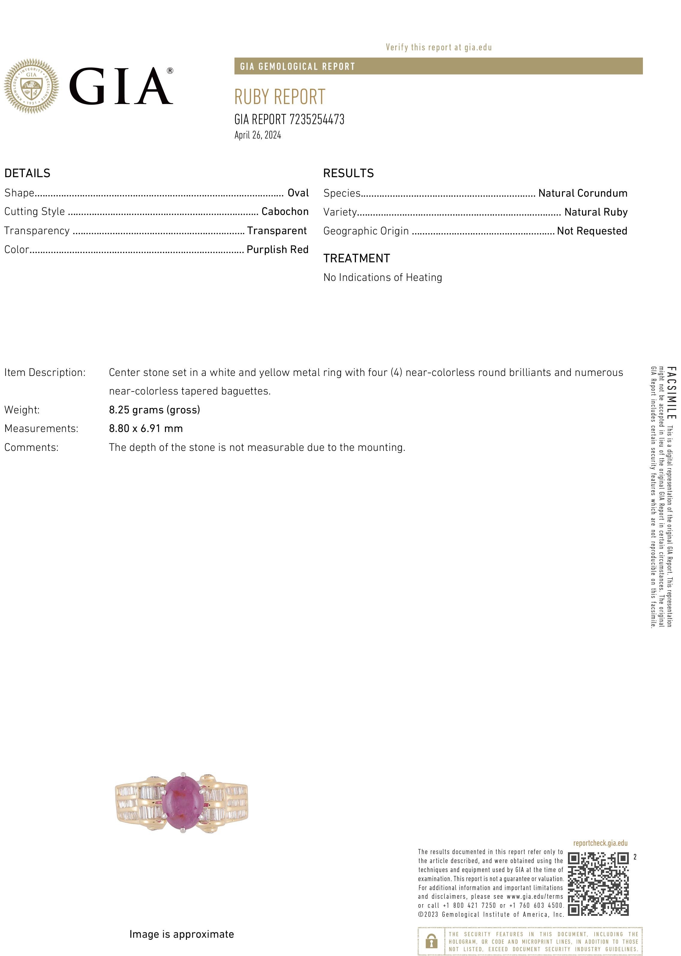 Elevate your jewelry collection with this stunning, one-of-a-kind ring, featuring a GIA certified, no indication of heating cabochon Burma ruby. Weighing an impressive 2.45 carats, this exquisite ruby is the centerpiece of a beautifully crafted