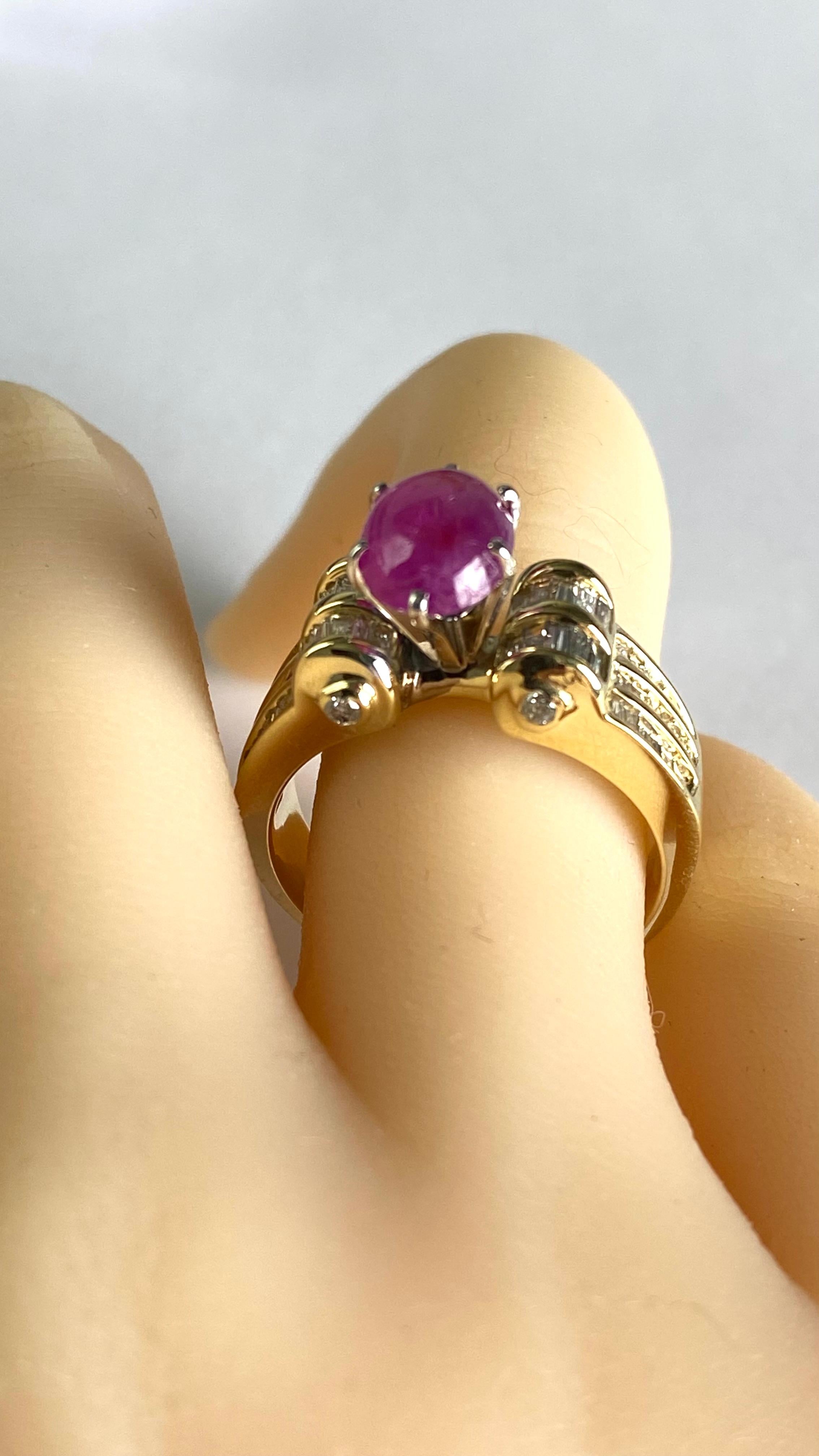 Cabochon Exquisite GIA Certified No-Heat Burma Ruby and Diamond Ring For Sale