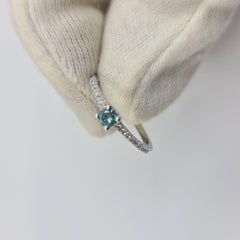 Exquisite GIA Certified Solitaire Diamond Ring 0.18 Carat Fancy Deep Blue-Green