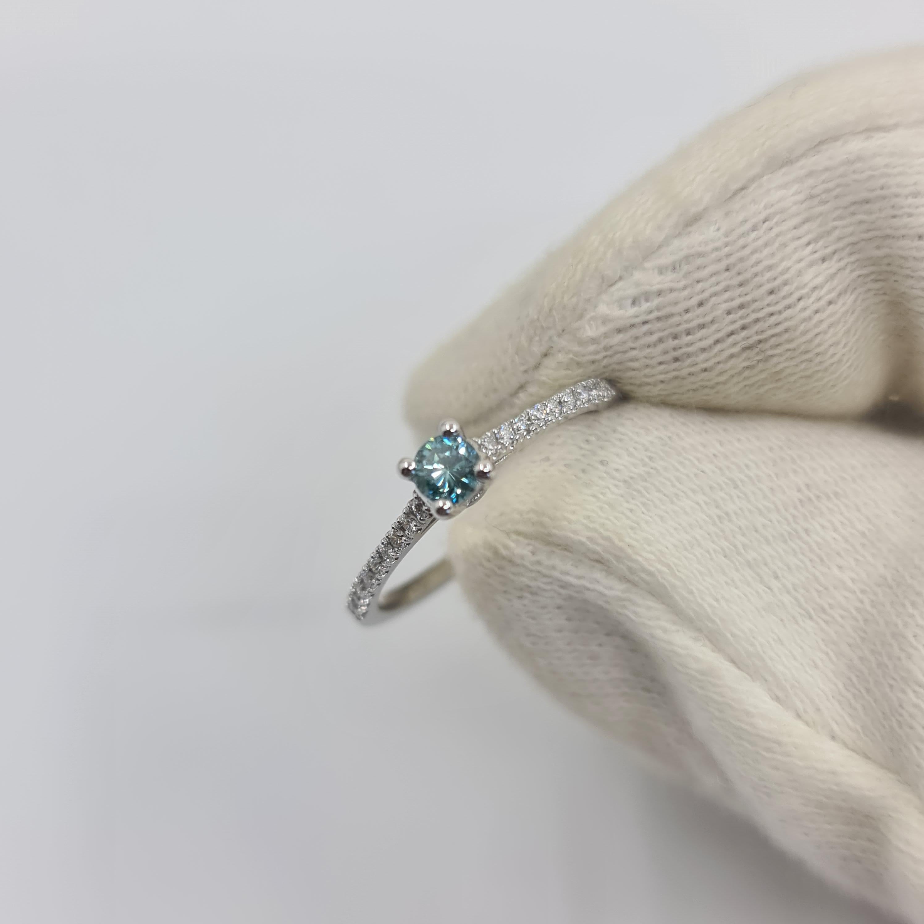 Modern Exquisite GIA Certified Solitaire Diamond Ring 0.18 Carat Fancy Deep Blue-Green  For Sale