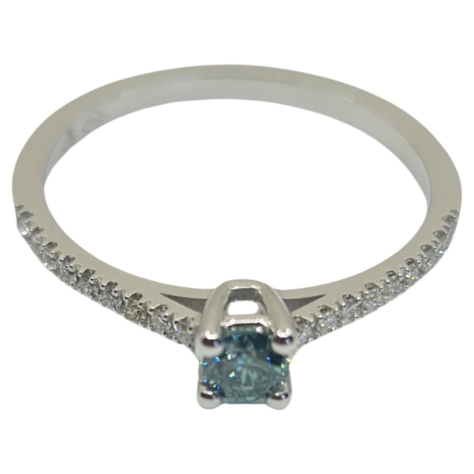 Exquisite GIA Certified Solitaire Diamond Ring 0.18 Carat Fancy Deep Blue-Green 