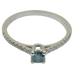 Exquisite GIA Certified Solitaire Diamond Ring 0.18 Carat Fancy Deep Blue-Green