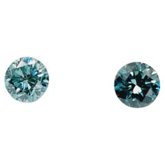 Exquisite GIA Certified Solitaire Diamond Studs 0.18/0.19 Carat Fancy Blue-Green