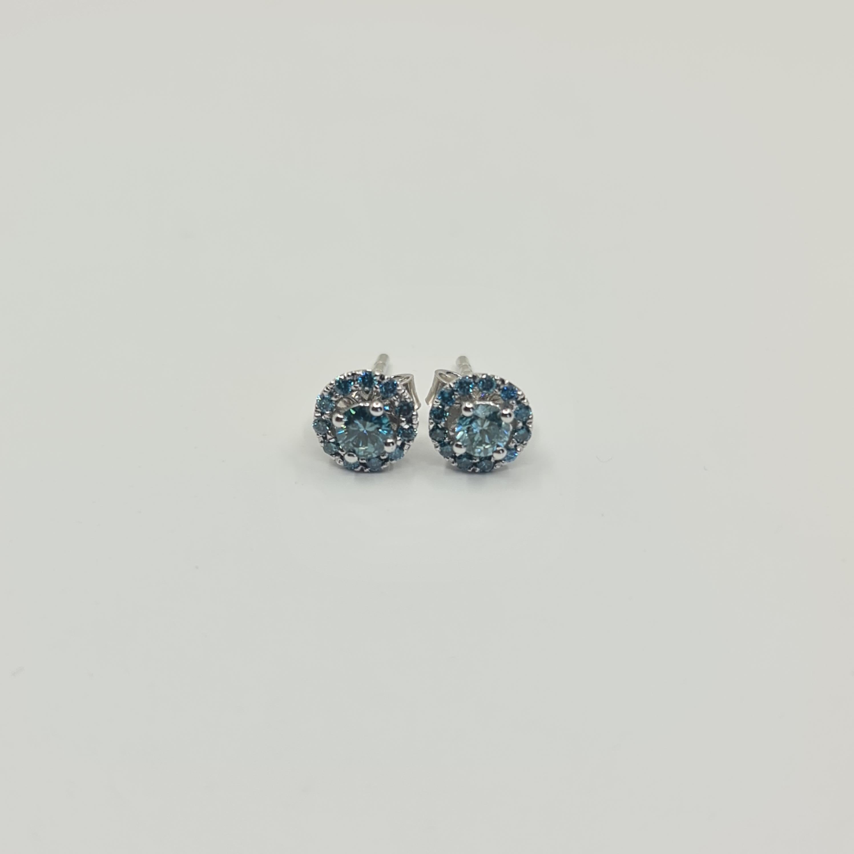 Modern Exquisite GIA Certified Solitaire Diamond Studs 0.18/0.19 Carat Fancy Blue-Green For Sale