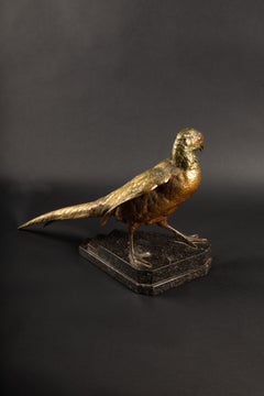 Exquisite Gilded Bronze Pheasant Sculpture by Jules Moigniez 16"H