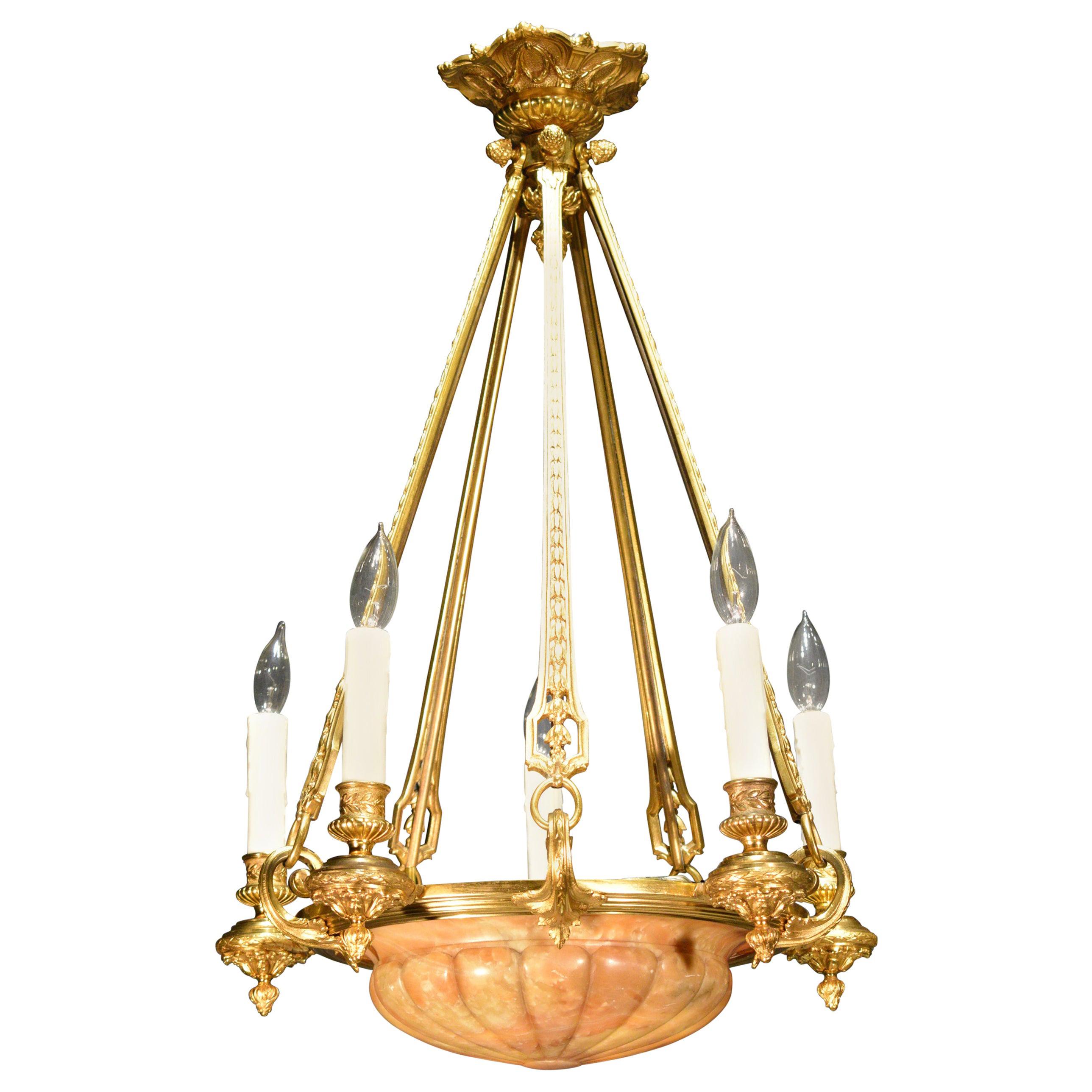 Exquisite Gilt Bronze and Alabaster Pendant For Sale