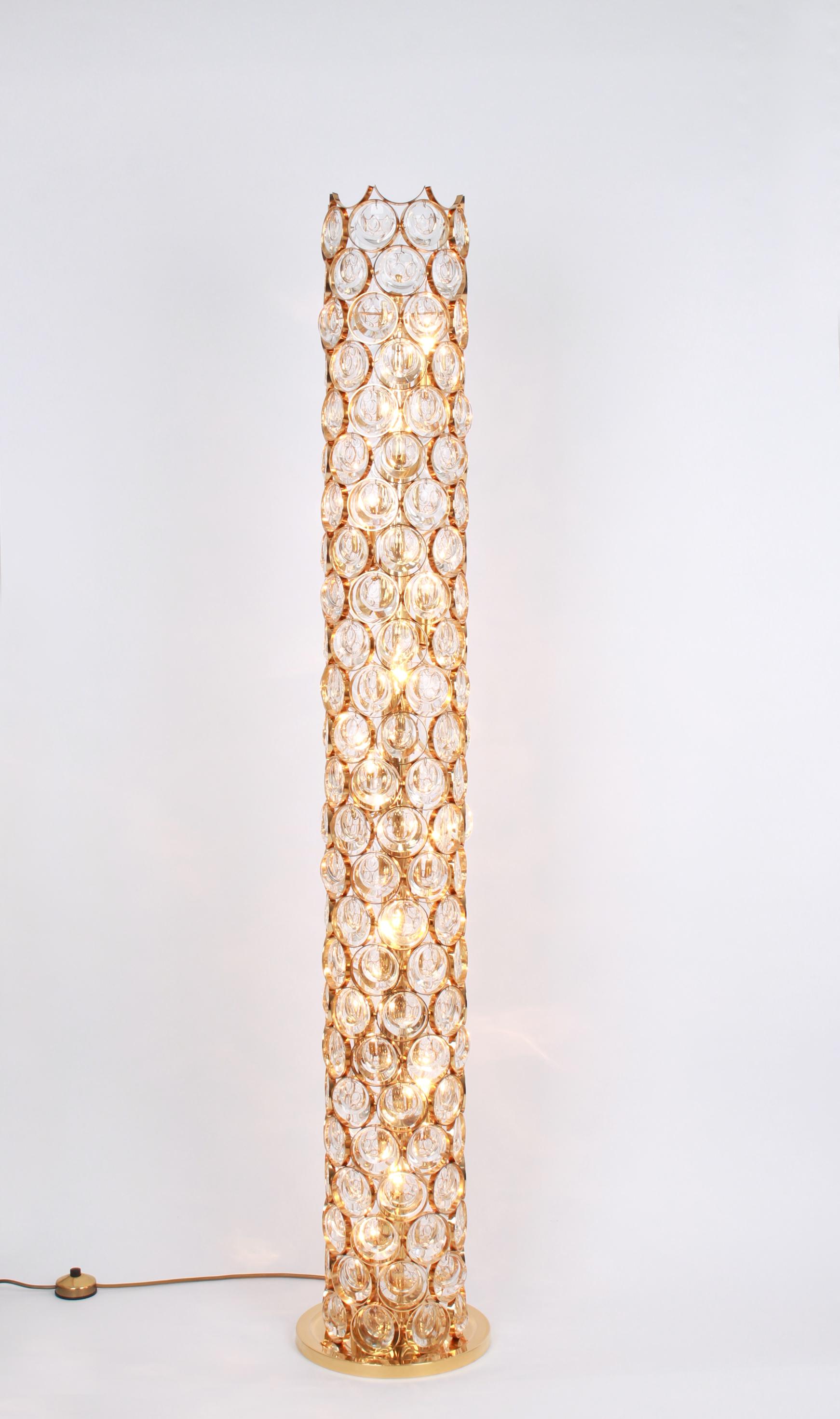 Crystal Exquisite Gilt Jewel Floor Lamp Sciolari Design by Palwa, Germany, 1960s