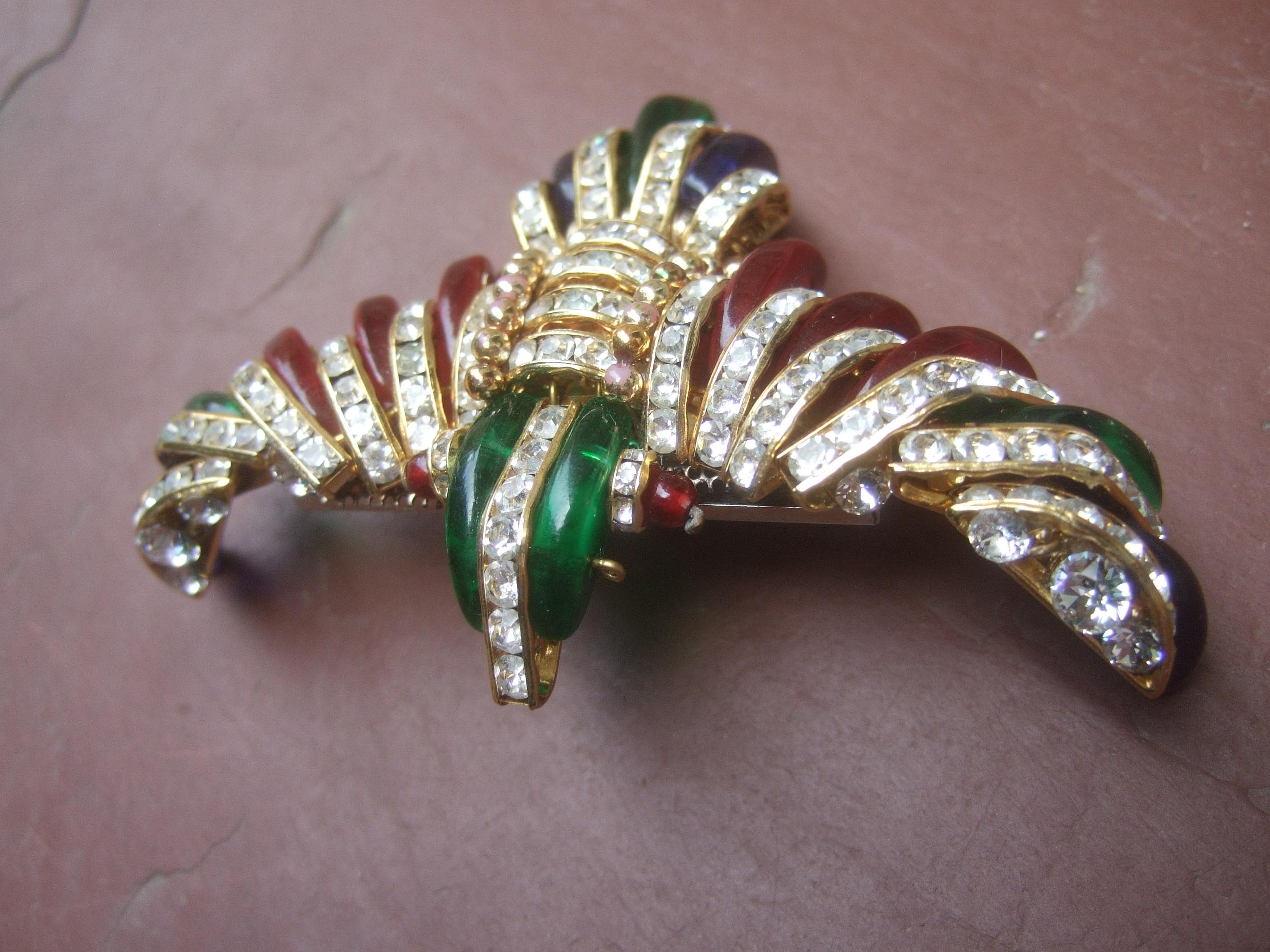 Exquisite Glass & Crystal Large Bird Brooch c 1970 15