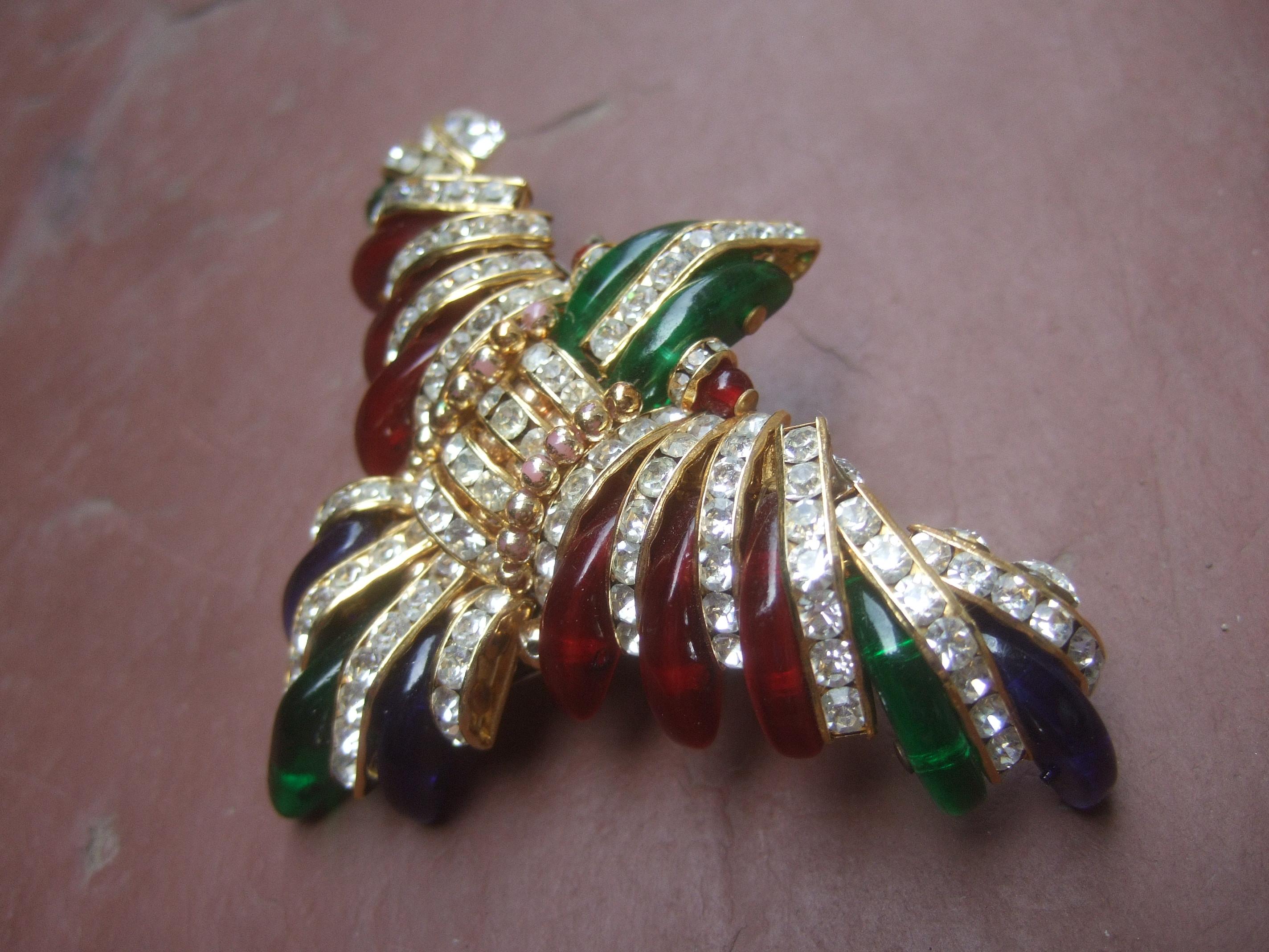 Exquisite Glass & Crystal Large Bird Brooch c 1970 2