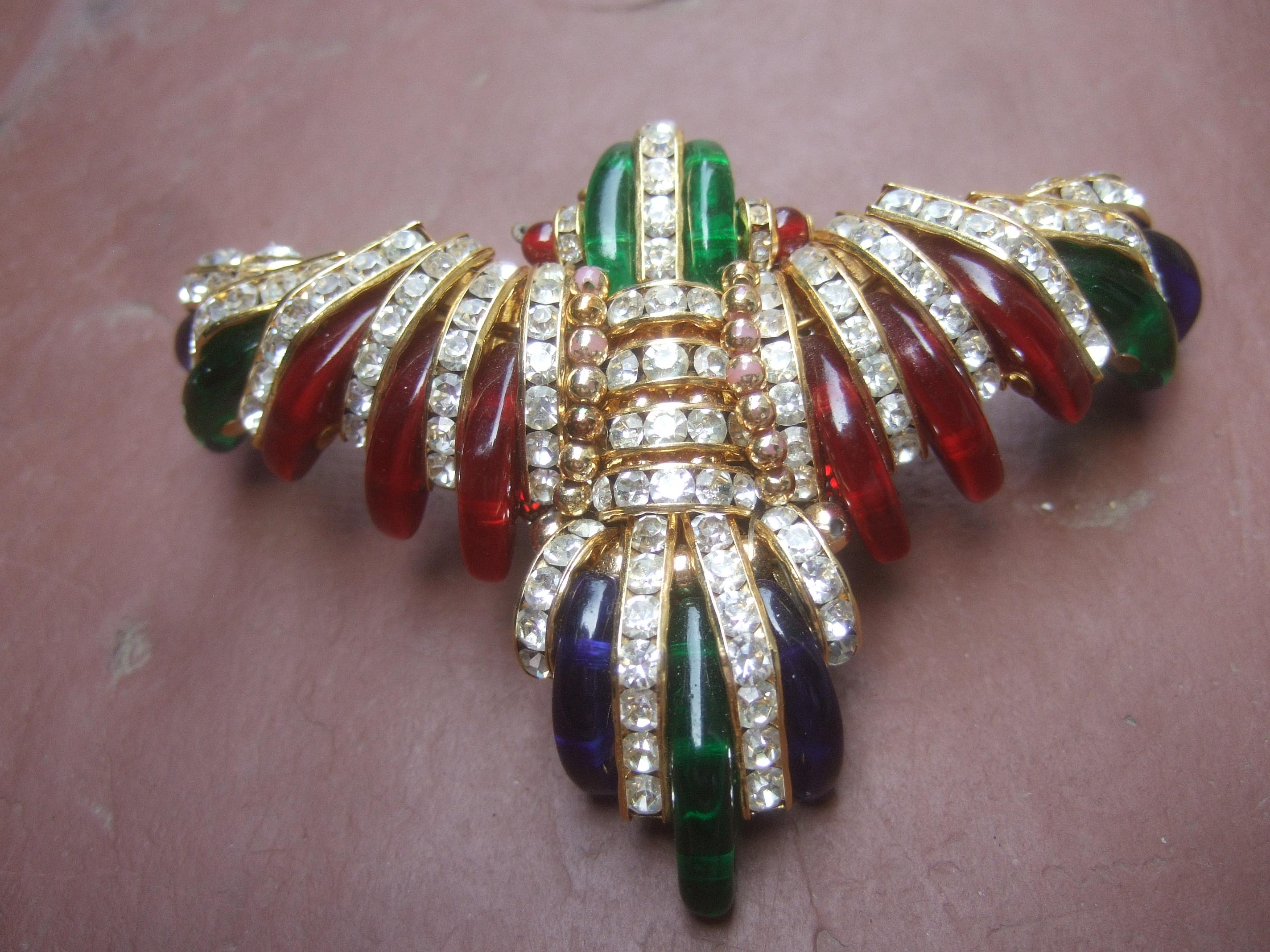 Exquisite Glass & Crystal Large Bird Brooch c 1970 5