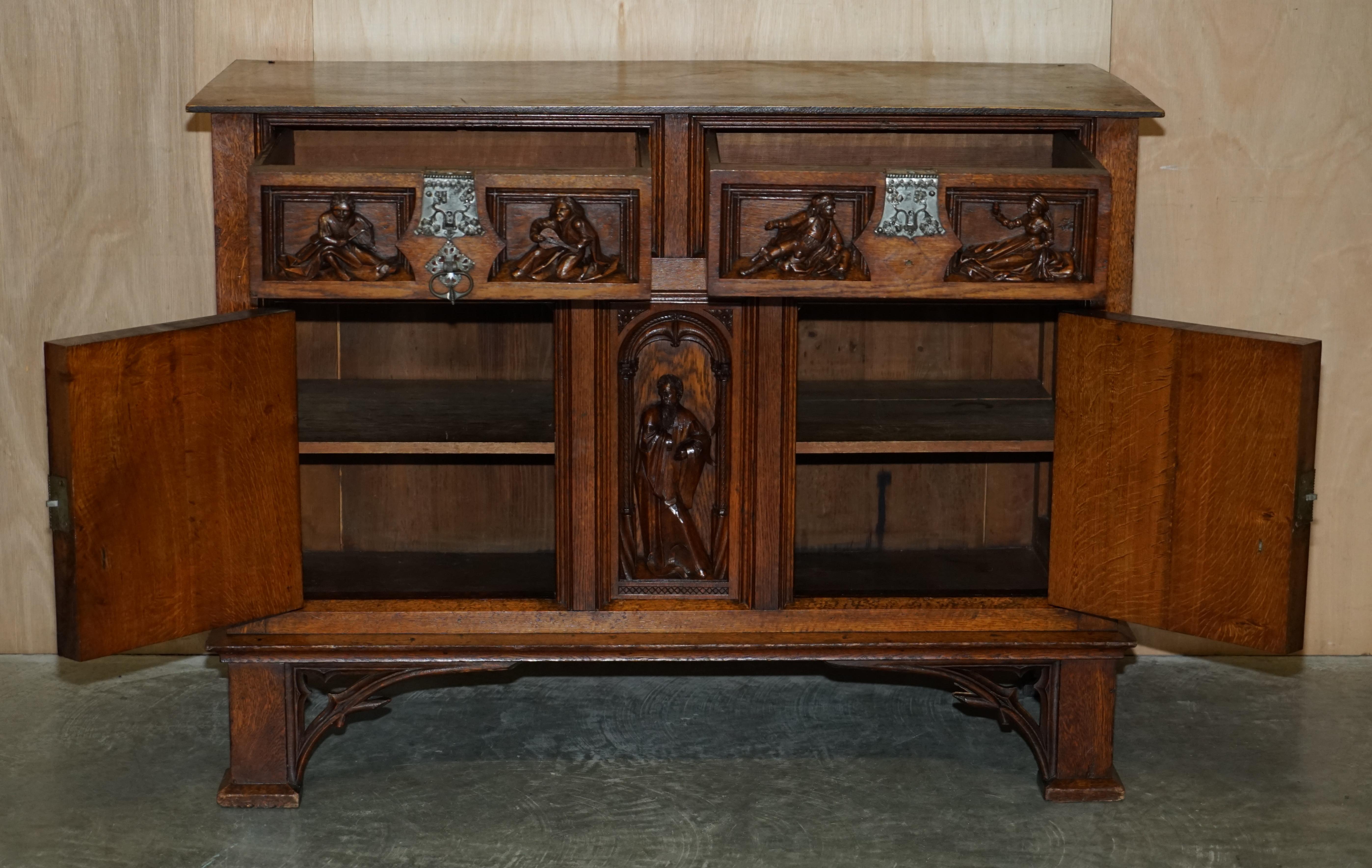 Exquisite Gothic Revival circa 1860 Hand Carved Sideboard Must See Pictures For Sale 11