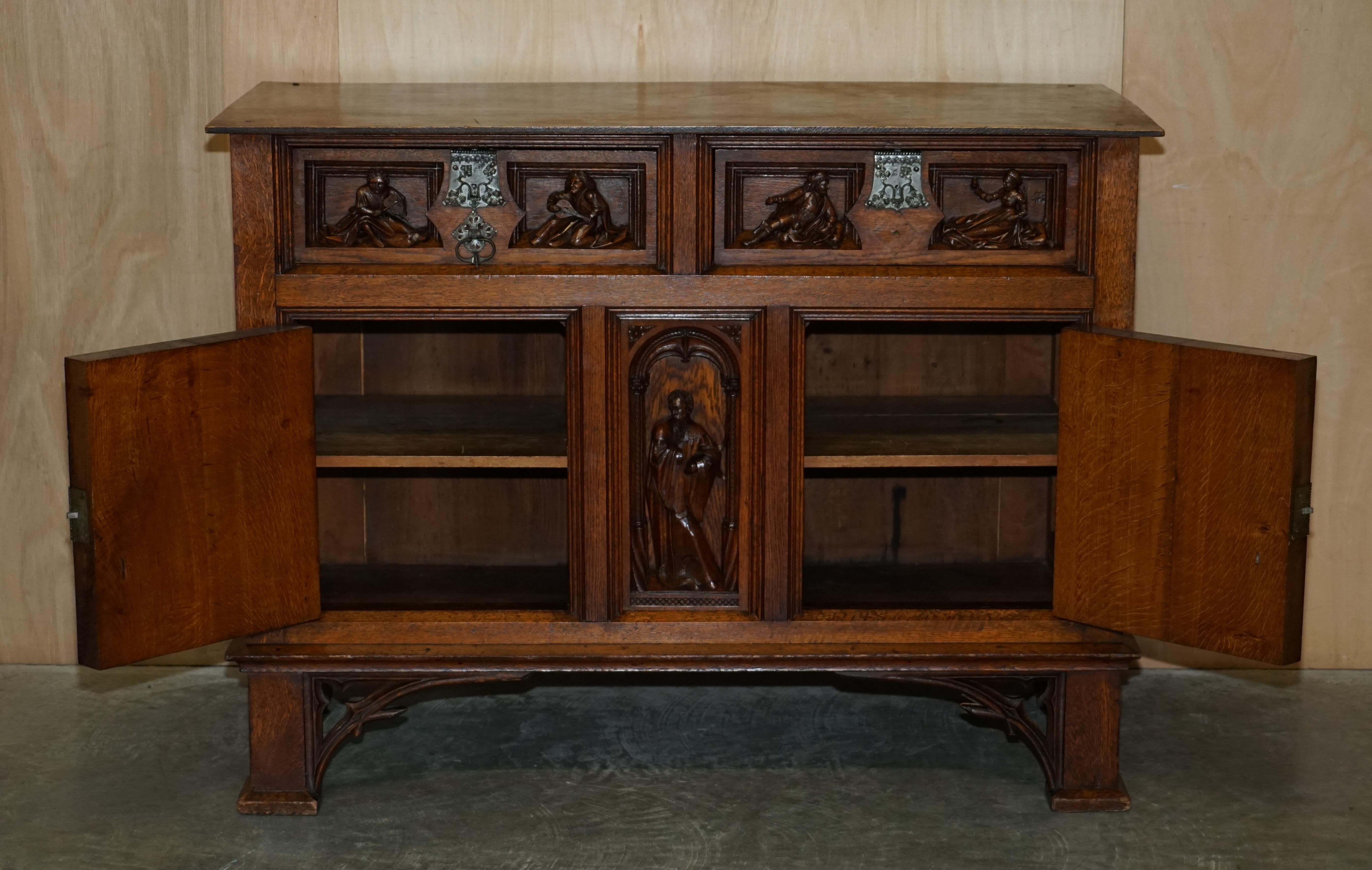 Exquisite Gothic Revival circa 1860 Hand Carved Sideboard Must See Pictures For Sale 14