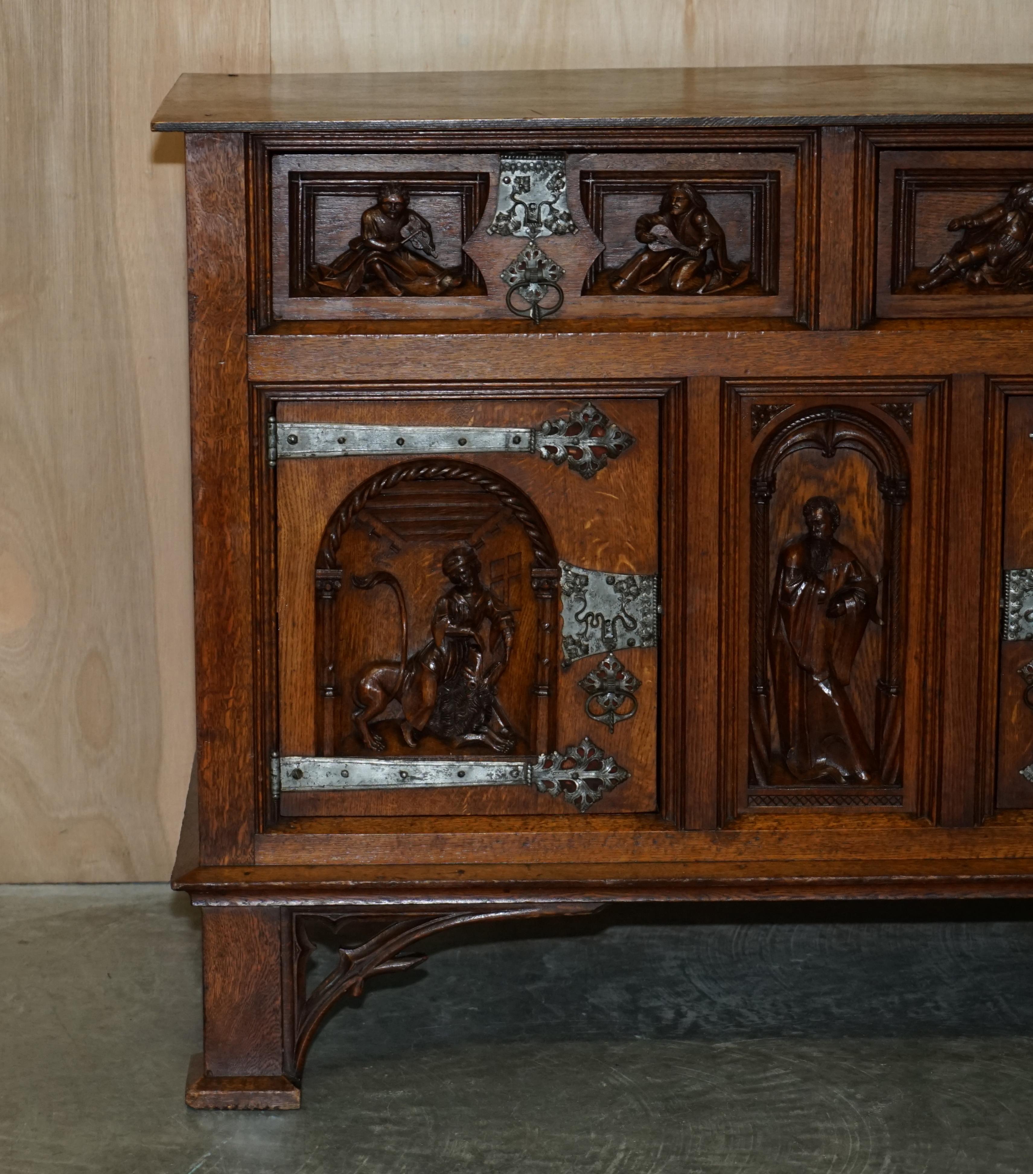 English Exquisite Gothic Revival circa 1860 Hand Carved Sideboard Must See Pictures For Sale