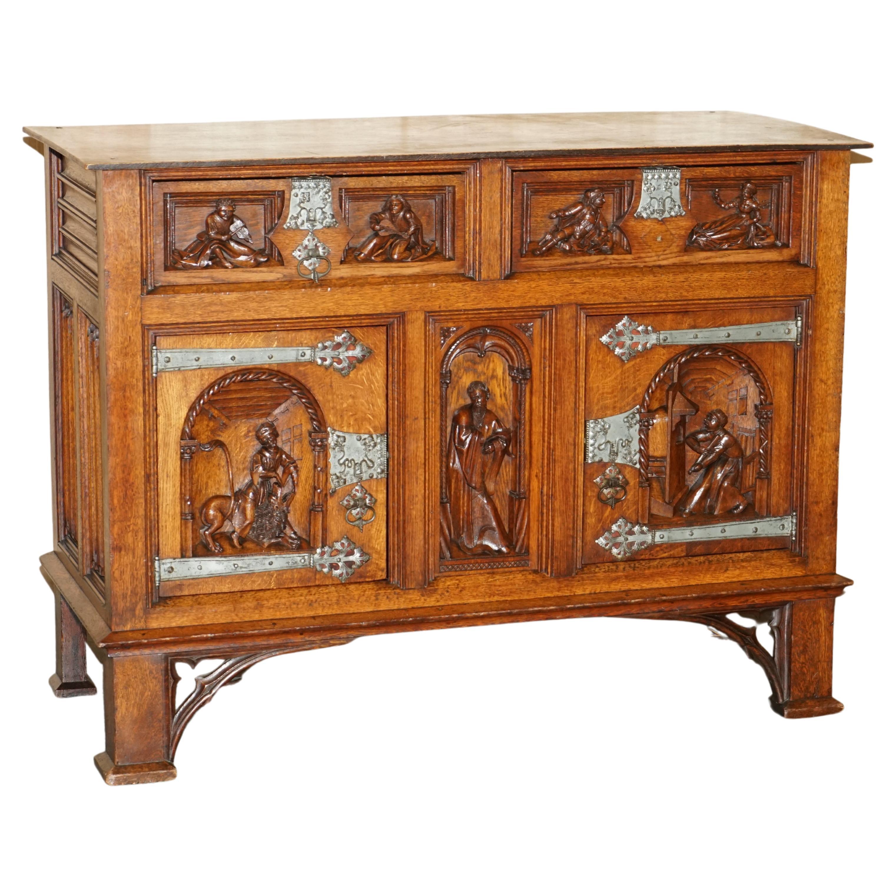 Exquisite Gothic Revival circa 1860 Hand Carved Sideboard Must See Pictures For Sale