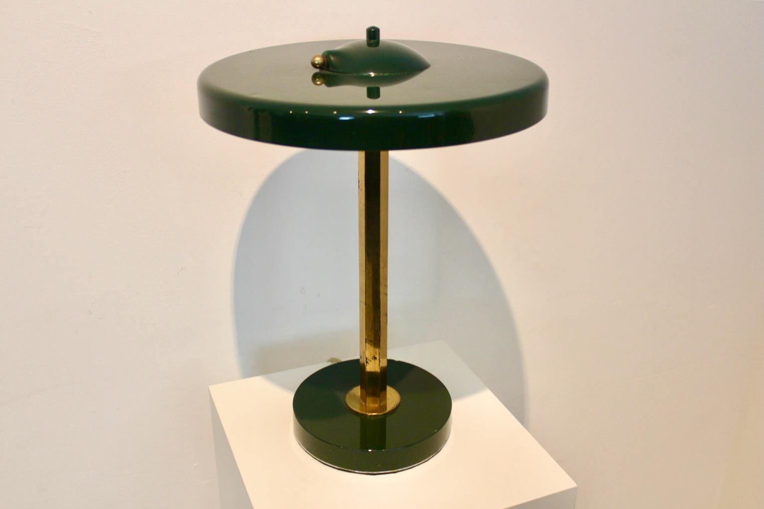 Exquisite Green and Brass French Table Lamp For Sale 2