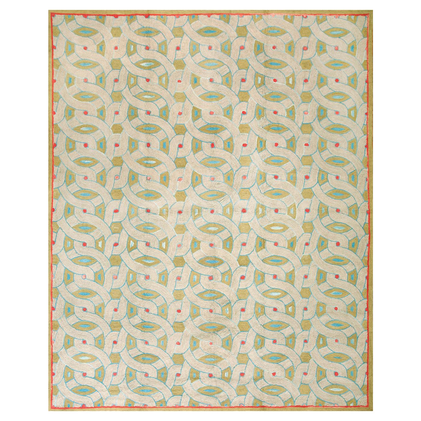 Exquisit Grün Modernes Design Zeitgenössische Handgefertigte Baumwolle AmericanHooked Rug