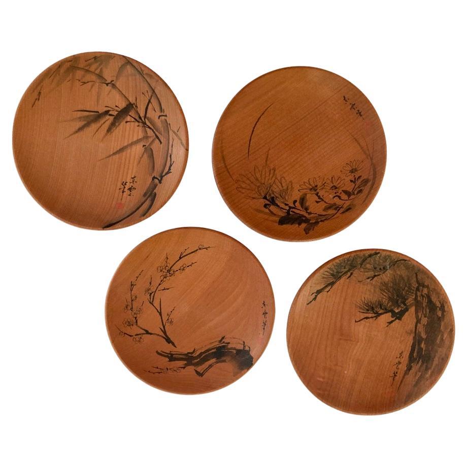 Exquisite Group of Five Japanese Hand Decorated Pine Sweet Dishes For Sale