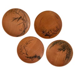 Exquisite Group of Five Japanese Hand Decorated Pine Sweet Dishes