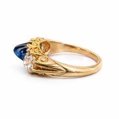 Exquisite GRS-Certified Unheated Sapphire & Diamond Trilogy Ring - Victorian Era