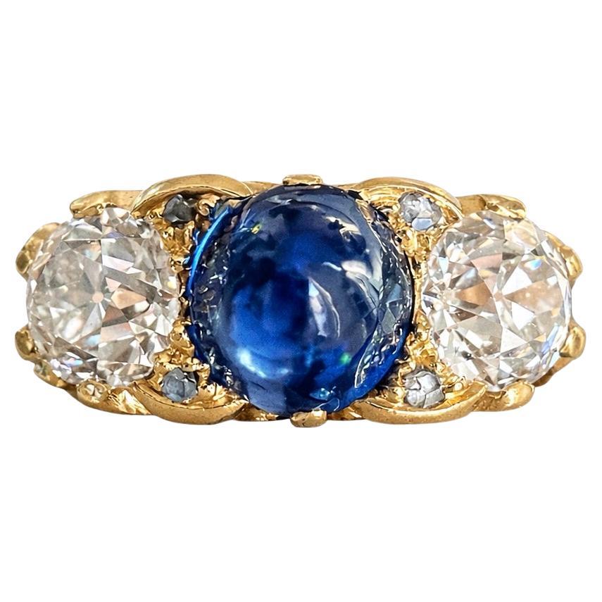 Exquisite GRS-Certified Unheated Sapphire 
Diamond Trilogy Ring - Victorian Era For Sale