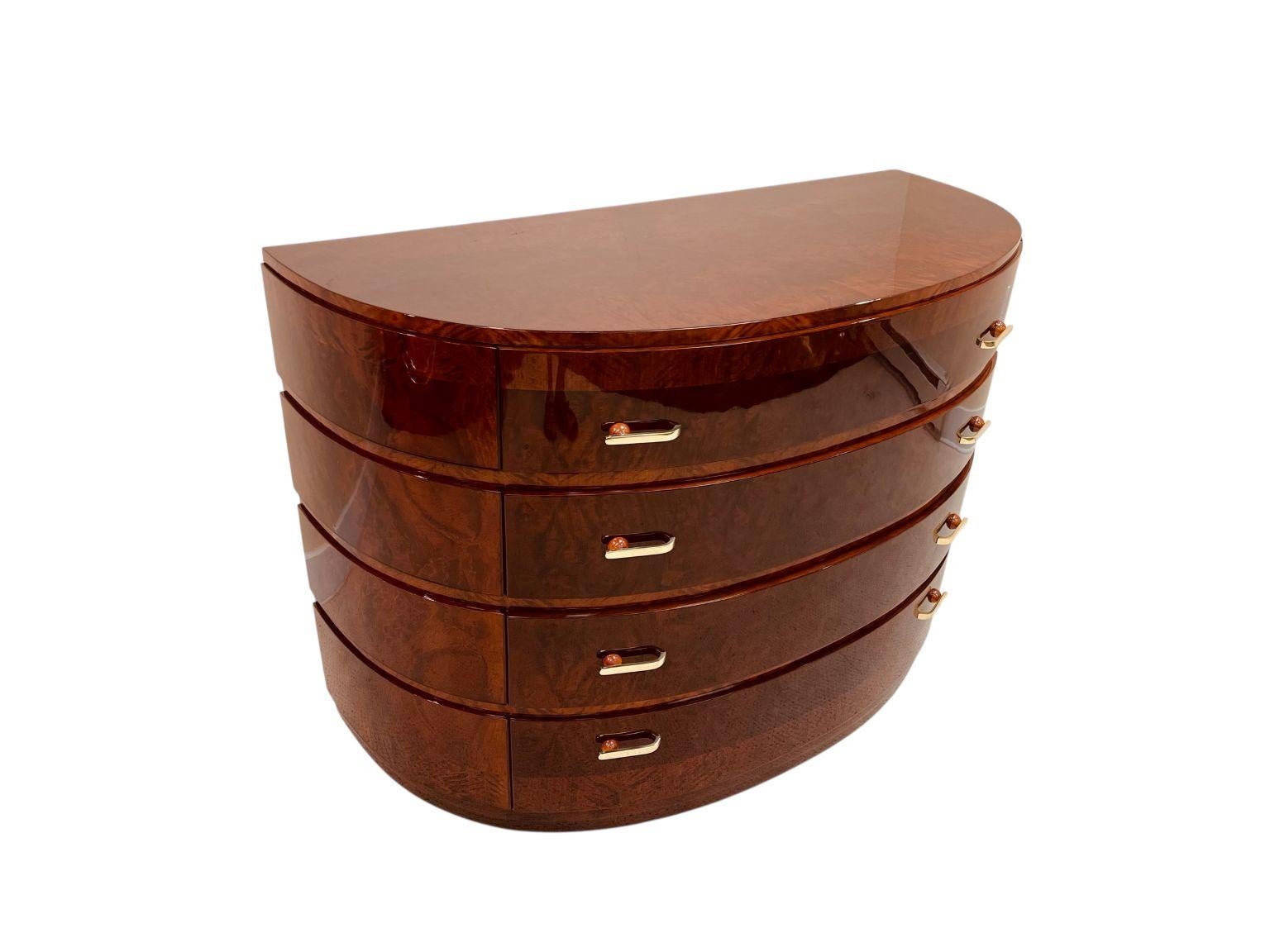 Exquisite Half Circle Art Deco Commode With Bakelite Hardware C. 1930 For Sale 9