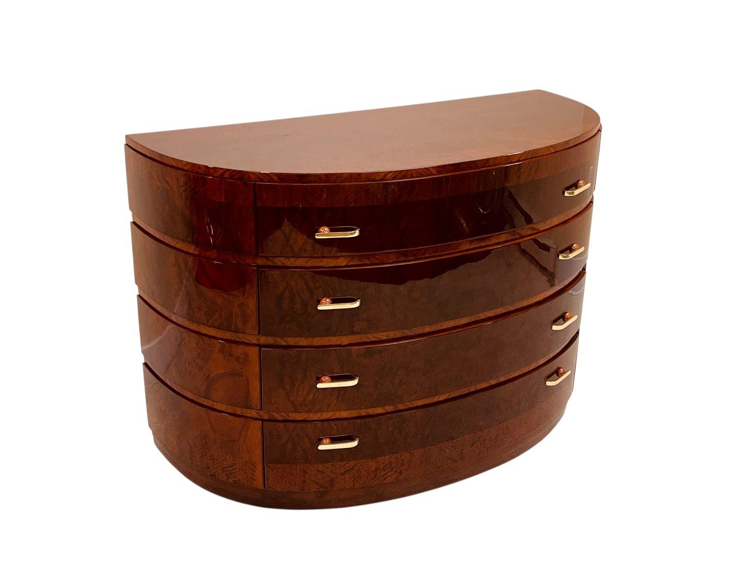 American Exquisite Half Circle Art Deco Commode With Bakelite Hardware C. 1930 For Sale