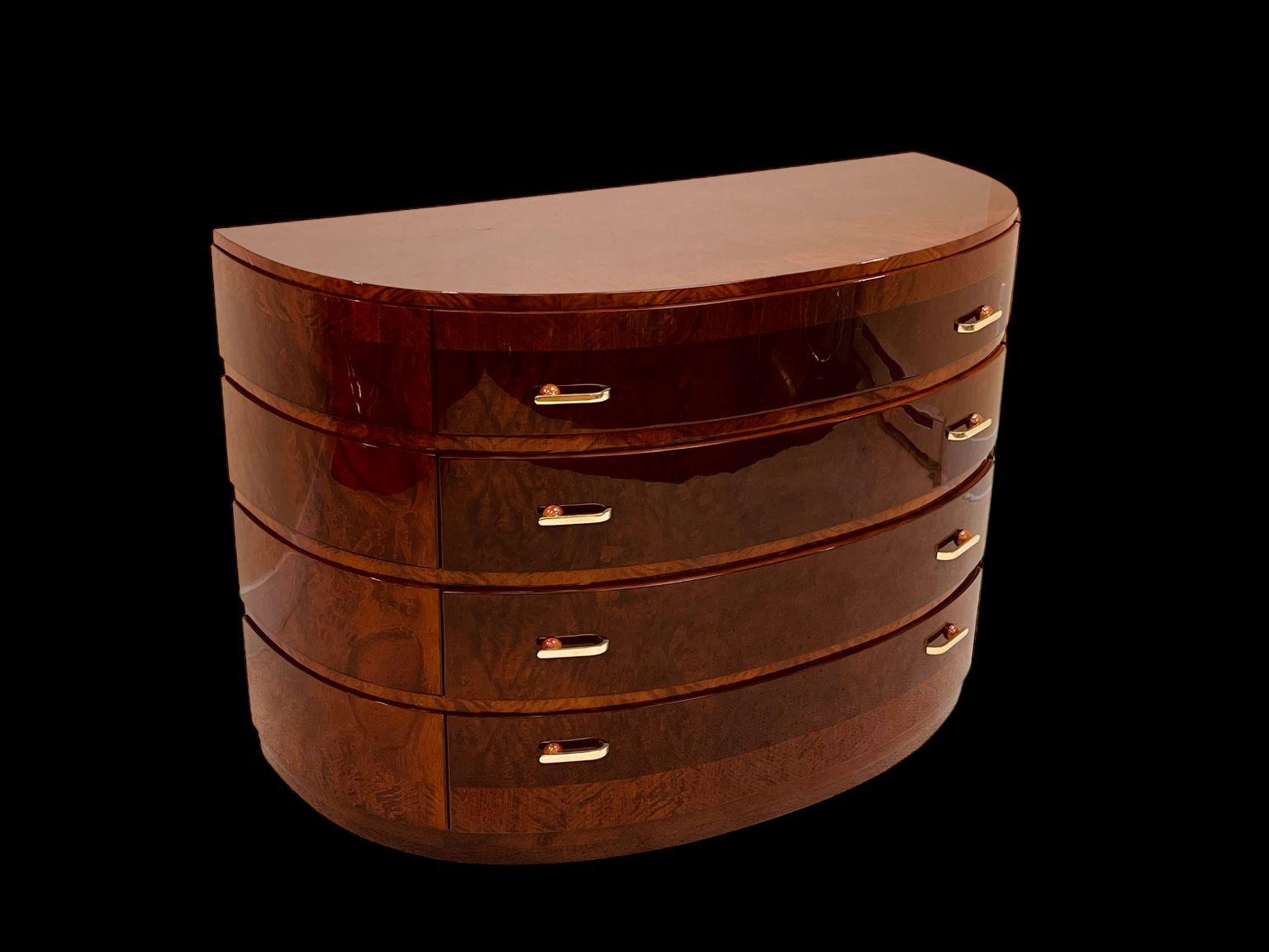 Exquisite Half Circle Art Deco Commode With Bakelite Hardware C. 1930 In Excellent Condition For Sale In Bernville, PA
