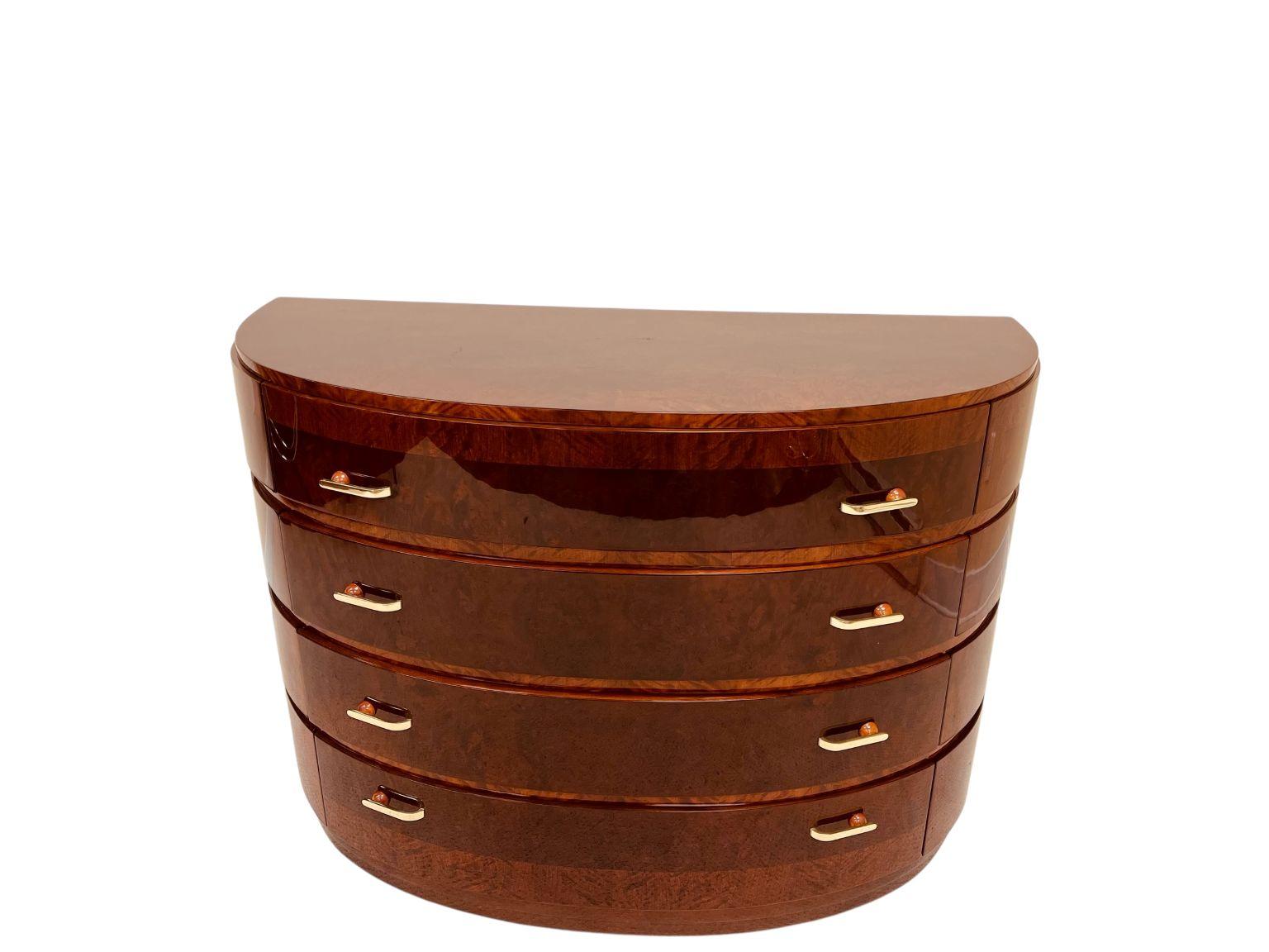 Brass Exquisite Half Circle Art Deco Commode With Bakelite Hardware C. 1930 For Sale