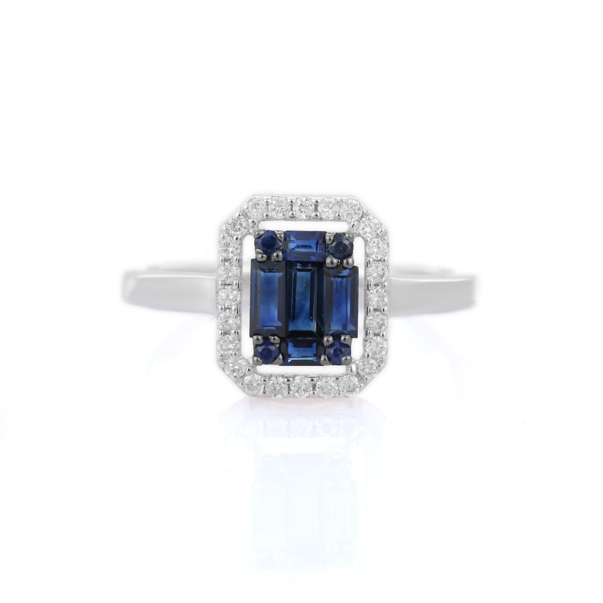For Sale:  Exquisite Halo Diamond and Sapphire Cluster Ring Studded in 18K White Gold 2