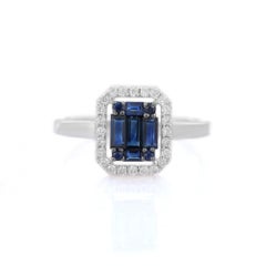 Exquisite Halo Diamond and Sapphire Cluster Ring Studded in 18K White Gold