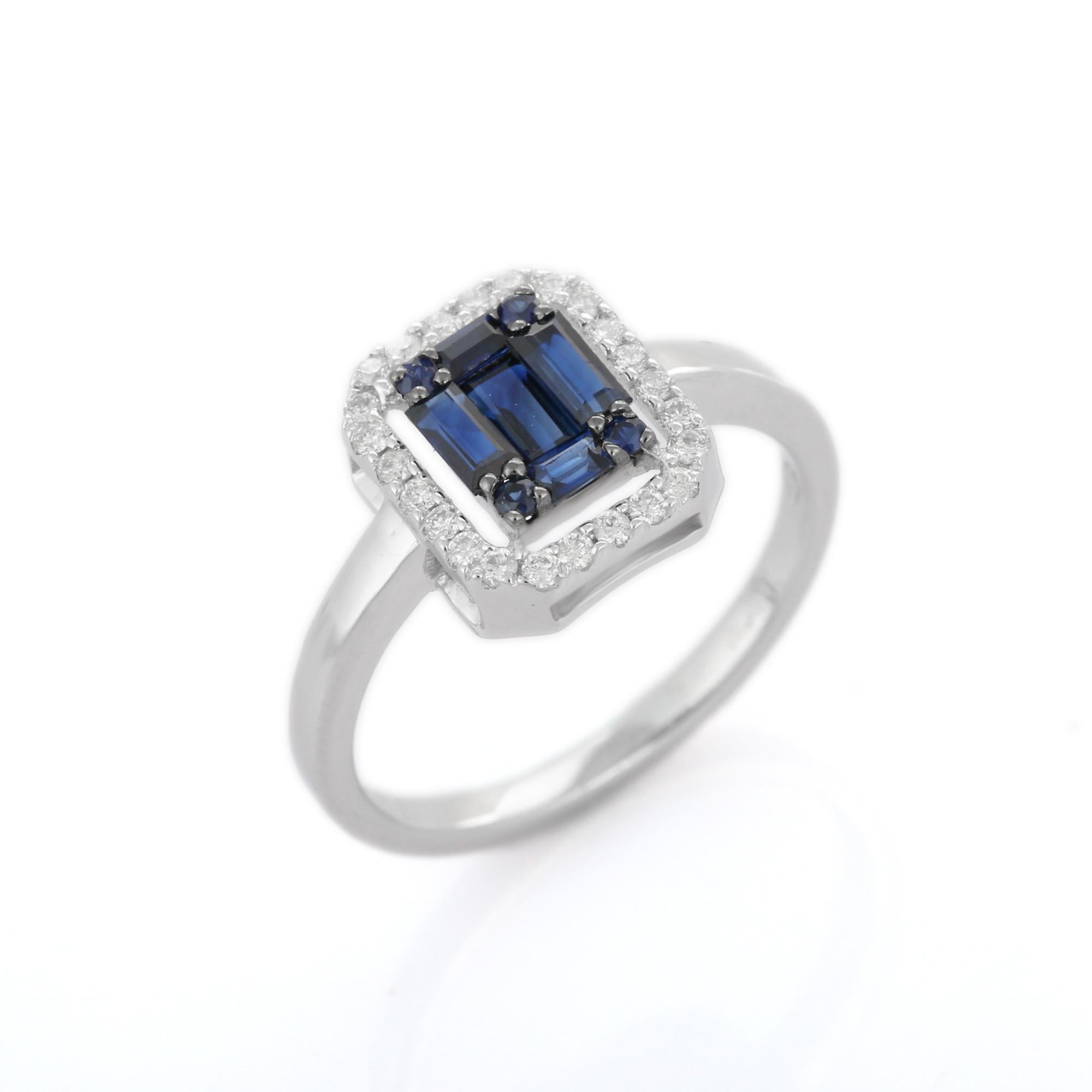 For Sale:  Exquisite Halo Diamond and Sapphire Cluster Ring Studded in 18K White Gold 5
