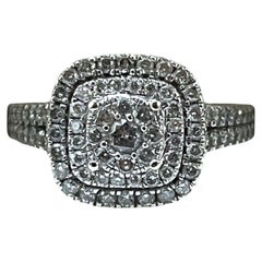 Exquisite Halo Diamond Ring in Solid White Gold Size 6